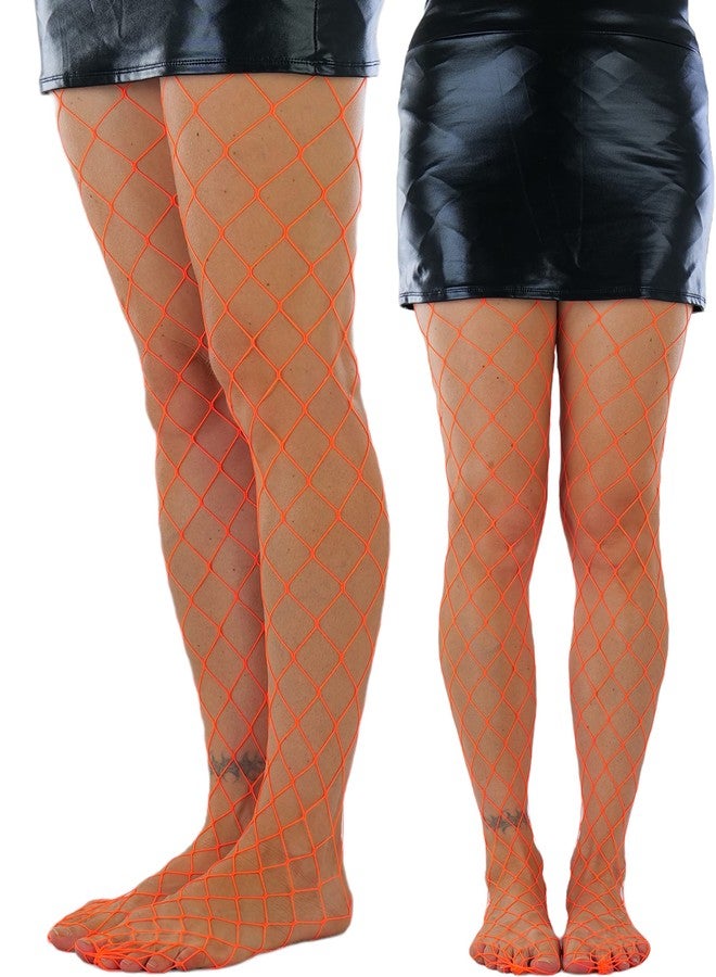 ToBeInStyle Women’s Chic and Fun Industrial Diamond Net Spandex Pantyhose- Neon Orange - Image 4