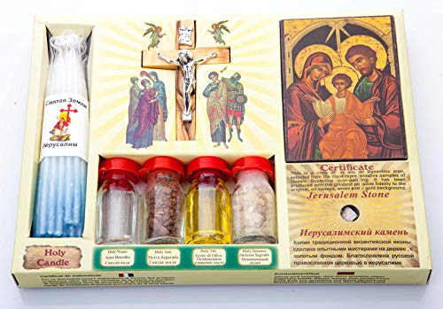 Jerusalem Holy Land Set of Holy Water, Oil, Soil, Incense, Candles, Cross and Icon - Image 2