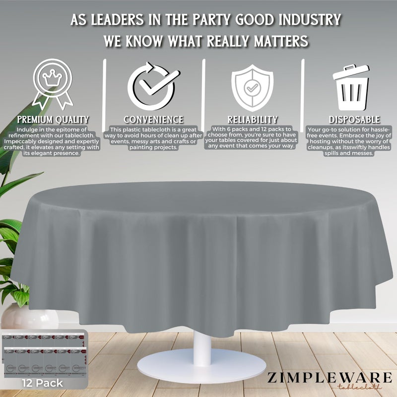 ZIMPLEWARE Premium Silver Plastic Table Cloth Disposable (12 Pack) Round Tablecloth (84in) Party Table Cloths Disposable  Perfect Table Cloth Round Cover for Any Table Up to 6 Feet - Image 3