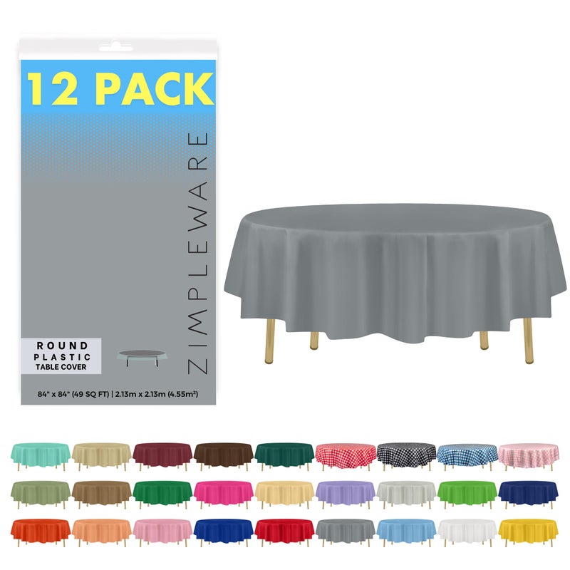 ZIMPLEWARE Premium Silver Plastic Table Cloth Disposable (12 Pack) Round Tablecloth (84in) Party Table Cloths Disposable  Perfect Table Cloth Round Cover for Any Table Up to 6 Feet - Image 1