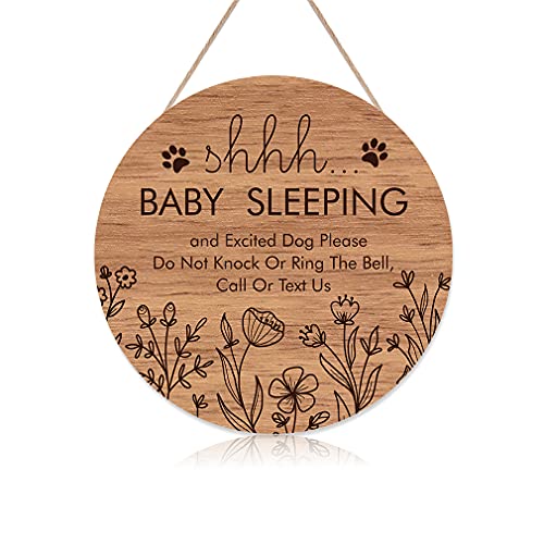 TOARTi Funny Baby Sleeping Hanging Sign Plaque, Do Not Knock Or Ring The Bell, Round Wooden Door Hanger for Baby Room, Nursery, Front Door, Door Knob Decor (12x12inch) - Image 1