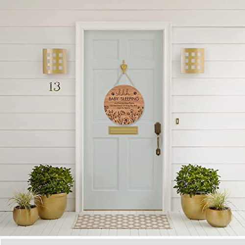 TOARTi Funny Baby Sleeping Hanging Sign Plaque, Do Not Knock Or Ring The Bell, Round Wooden Door Hanger for Baby Room, Nursery, Front Door, Door Knob Decor (12x12inch) - Image 3
