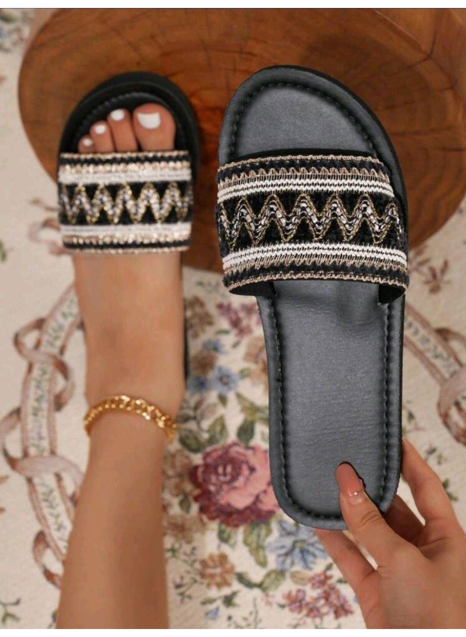 SHEIN-Seaside Vacation Or Daily Wear Black Slippers