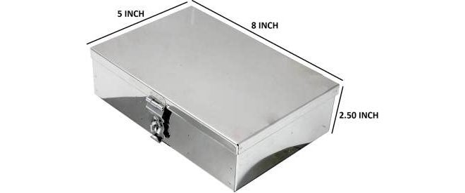 GvanyS ™ Stainless Steel Storage Box, Cash Peti, Pooja Peti, Organizer, Vanity Box, Safe Locker 8 Inch (Steel) W-8", H-2.50", L-5" Cash Box - Image 2