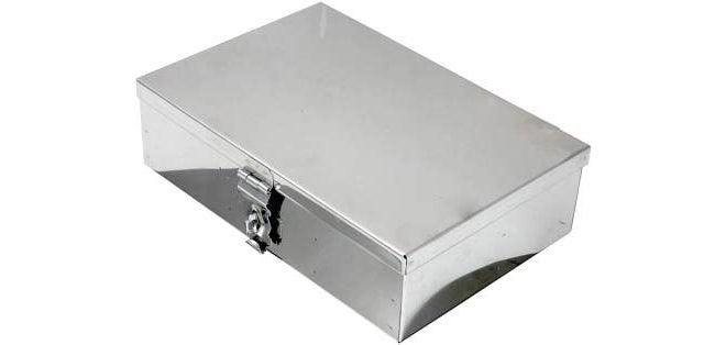 GvanyS ™ Stainless Steel Storage Box, Cash Peti, Pooja Peti, Organizer, Vanity Box, Safe Locker 8 Inch (Steel) W-8", H-2.50", L-5" Cash Box - Image 1