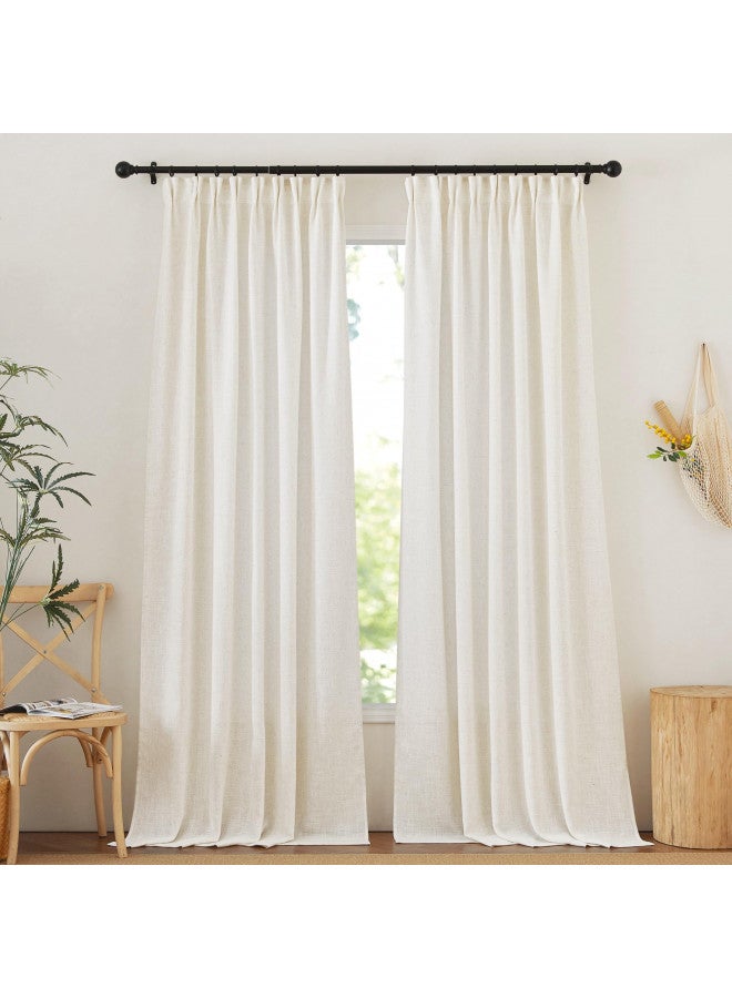 NICETOWN NICETOWN Linen Sheer Curtains for Bedroom 95 Inches Long, Back Tab/Rod Pocket Living Room Curtains, Thermal Insulated Light Filtering Floor Privacy Drapes, 2 Panels Set, 52" W x 95" L, Linen - Image 2