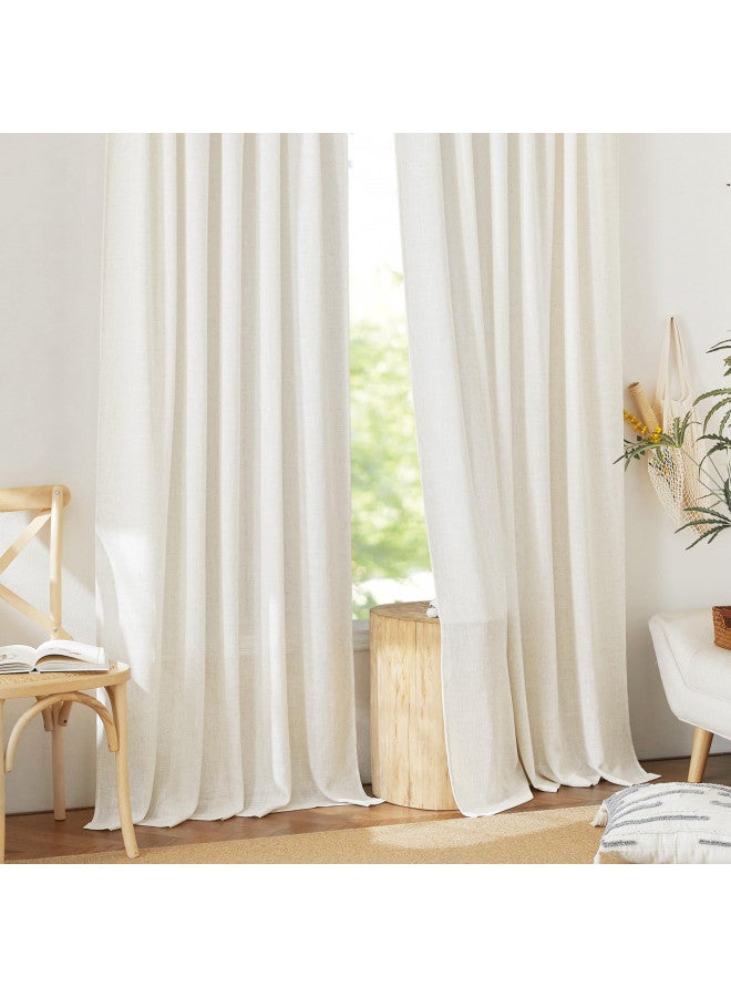 NICETOWN NICETOWN Linen Sheer Curtains for Bedroom 95 Inches Long, Back Tab/Rod Pocket Living Room Curtains, Thermal Insulated Light Filtering Floor Privacy Drapes, 2 Panels Set, 52" W x 95" L, Linen - Image 4