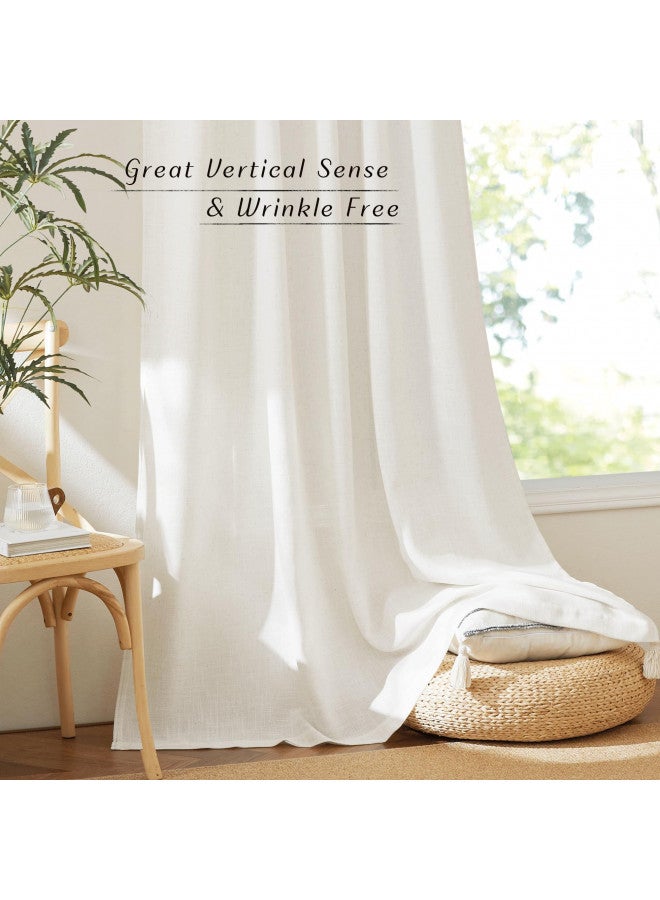NICETOWN NICETOWN Linen Sheer Curtains for Bedroom 95 Inches Long, Back Tab/Rod Pocket Living Room Curtains, Thermal Insulated Light Filtering Floor Privacy Drapes, 2 Panels Set, 52" W x 95" L, Linen - Image 5