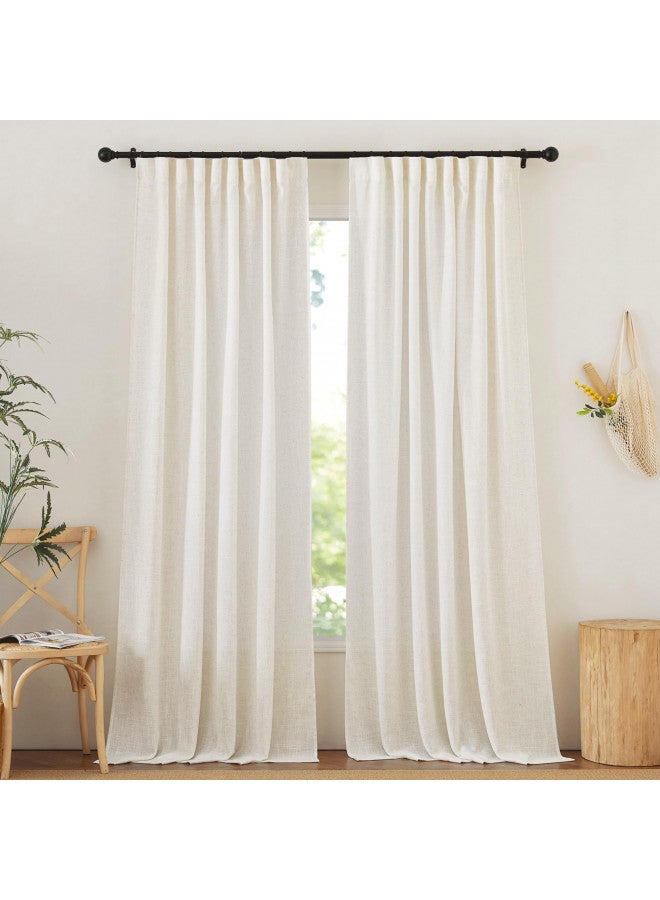 NICETOWN NICETOWN Linen Sheer Curtains for Bedroom 95 Inches Long, Back Tab/Rod Pocket Living Room Curtains, Thermal Insulated Light Filtering Floor Privacy Drapes, 2 Panels Set, 52" W x 95" L, Linen - Image 1