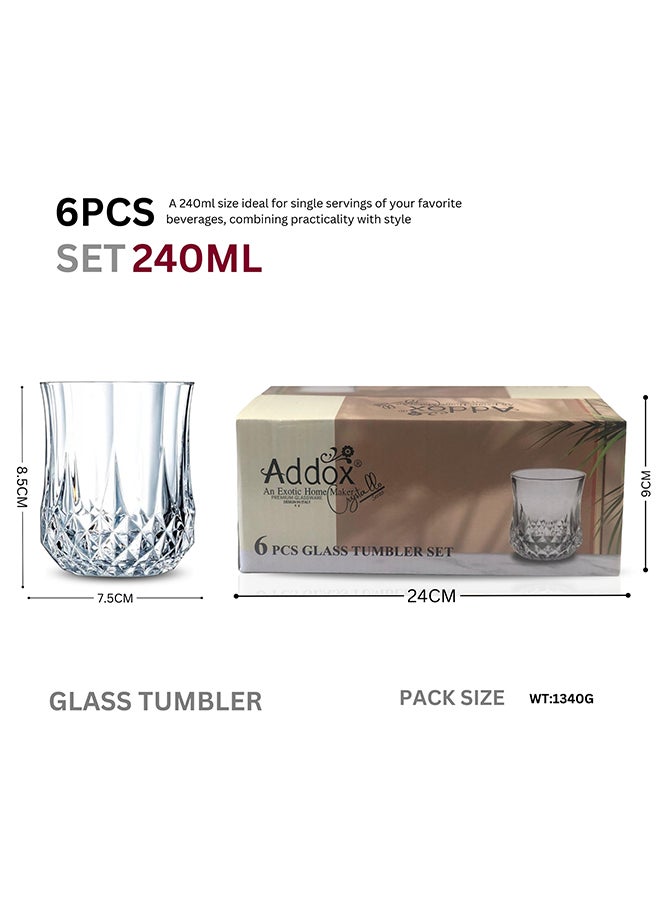 Feelings Feelings 6 Pcs Glass Tumbler Set By Addox Premium Drinking Glasses 240Ml  - Image 2