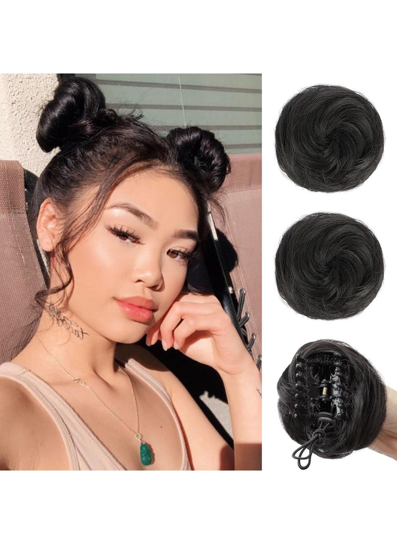 HANYUDIE - HANYUDIE Space Bun Hair Pieces 2PCS Claw Clip in Hair Bun Mini Bun Hair Scrunchies Extension for Women Girls (4M) - Image 1