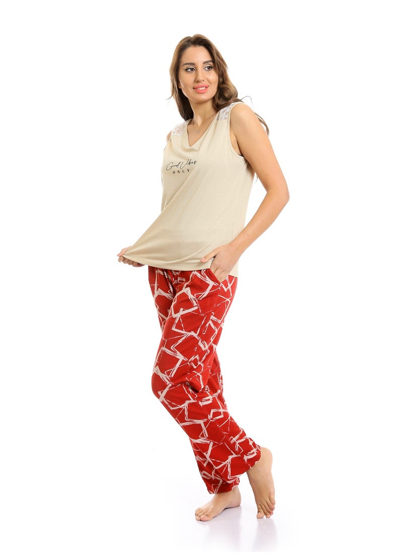 REDCOTTON - Wide Boat Neck Tee & Patterned Pants Pajama Set - Image 1