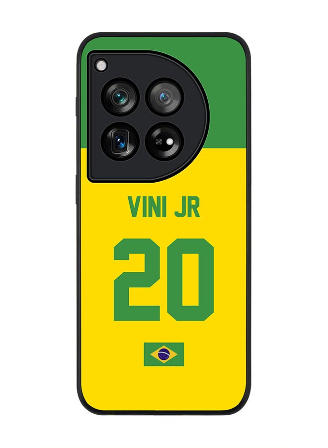 Stylizedd Rugged Black edge case for OnePlus 12R / OnePlus Ace 3 5G, Slim fit Flexible Anti Drop Thin Cover - Football Team - Brazil, Player Name - Vini Jr - Image 1