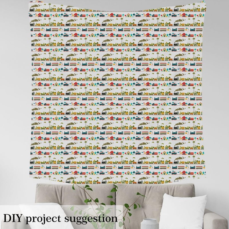 Cartoon Train Vintage Boys & Girls Flannel Fabric by The Yard 1 Yard | Smoking Engine Grey Upholstery Fabric for Chairs Railway Rail Soft Not Stretchy Decor Transportation Steam Vehicle Decor - Image 3