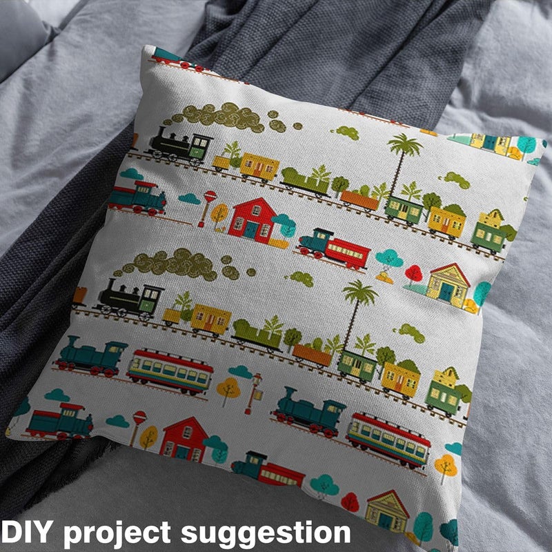 Cartoon Train Vintage Boys & Girls Flannel Fabric by The Yard 1 Yard | Smoking Engine Grey Upholstery Fabric for Chairs Railway Rail Soft Not Stretchy Decor Transportation Steam Vehicle Decor - Image 4
