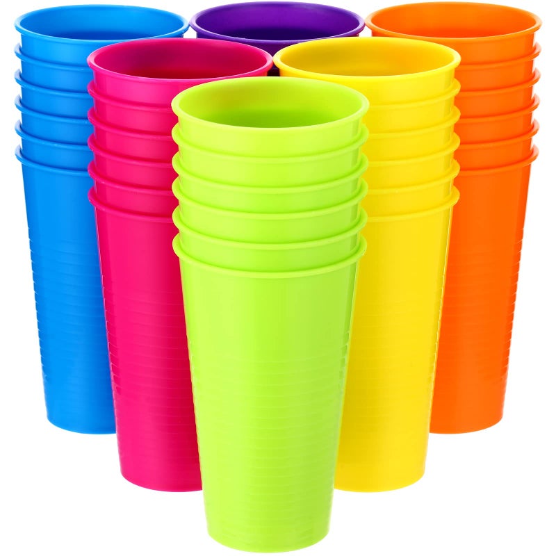 Suclain Set of 36 Colorful Plastic Tumblers 14 oz Kids Plastic Cups Bulk Unbreakable Restaurant Drinking Cup Large Reusable Mug Summer Drinking Tumblers for Ice Tea Kitchen Supplies Party 6 Colors