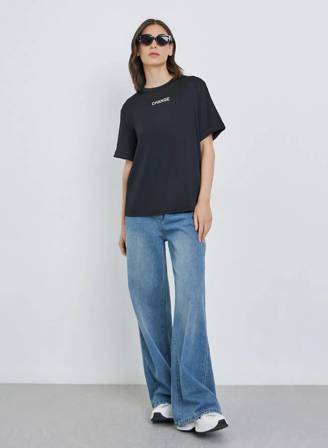 Take Two Take Two Slogan Print Regular Fit T-Shirt