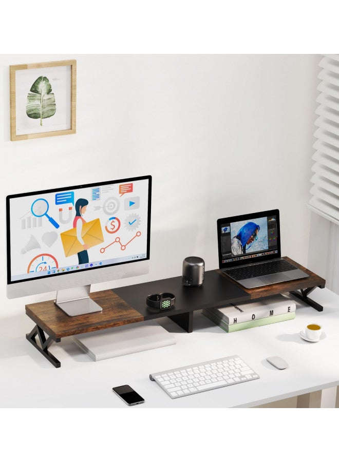 ErgoFocus Dual Monitor Stand Riser, Large Wood Monitor Riser for 2 Monitors, Monitor Lift with Storage for Desk, Sturdy Wood&Steel Multi Screen Stand, Desktop Organizer Monitor Stand for Computer - Image 4