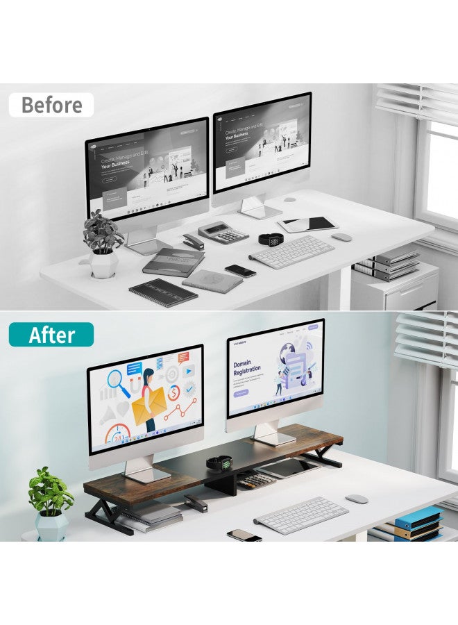 ErgoFocus Dual Monitor Stand Riser, Large Wood Monitor Riser for 2 Monitors, Monitor Lift with Storage for Desk, Sturdy Wood&Steel Multi Screen Stand, Desktop Organizer Monitor Stand for Computer - Image 2