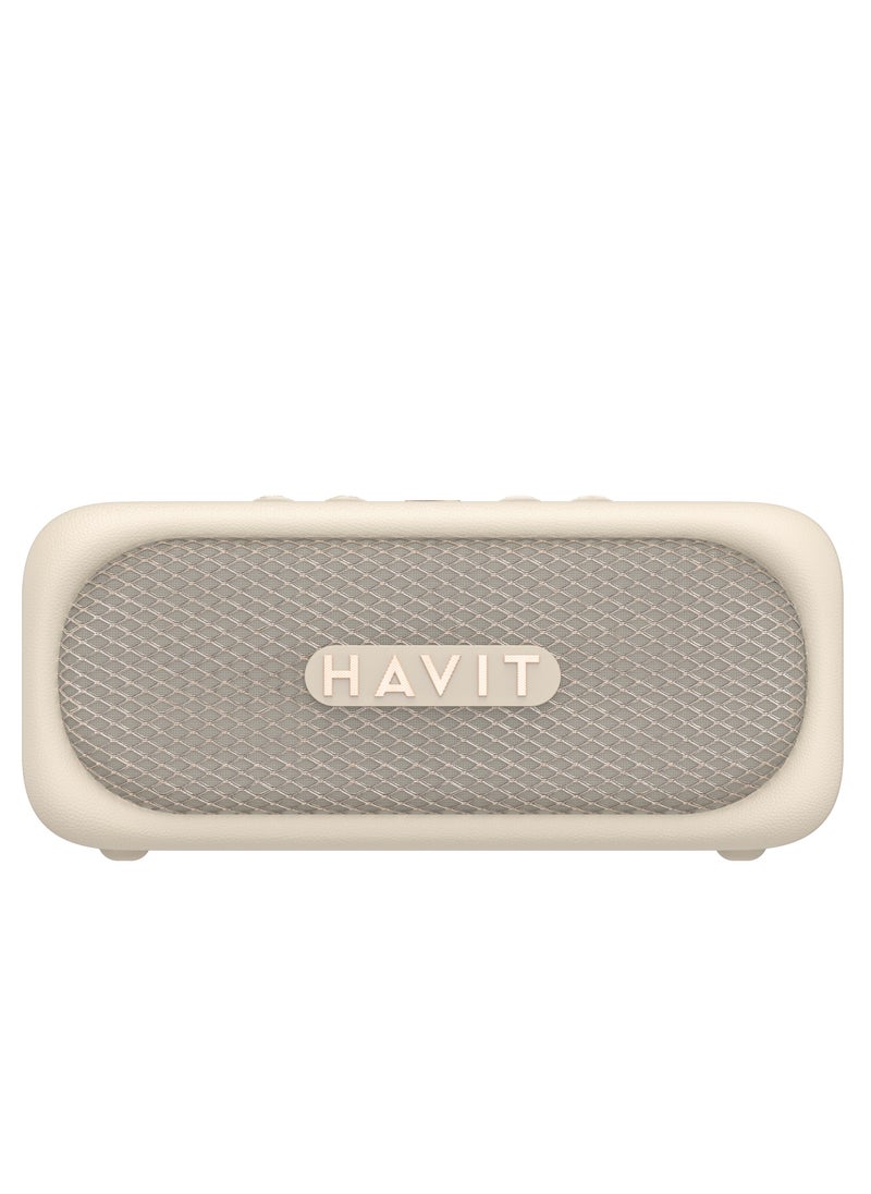 havit - Portable Bluetooth Speaker V5.3 with Retro Design, IPX7 Waterproof Rating, 20W Powerful Sound, AUX & TF Card Ports, TWS for Stereo Pairing, 25-Hour Playtime, Hands-Free Calls, and Voice Assistant Support, Perfect for Outdoor Adventures and Home Use- Beige - Image 1