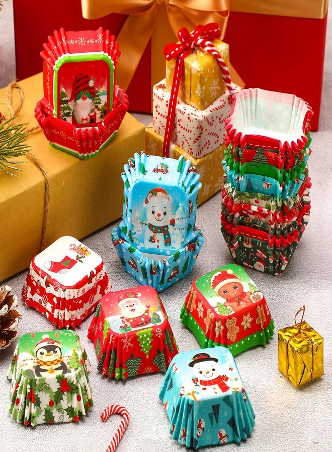 SANNIX 450pcs Christmas Square Cupcake Liners, Santa Claus Snowman Christmas Tree Baking Cups Cupcake Wrappers Paper Wraps Muffin Liners for Xmas Birthday Party Candy Cake Decorations Supplies - Image 4