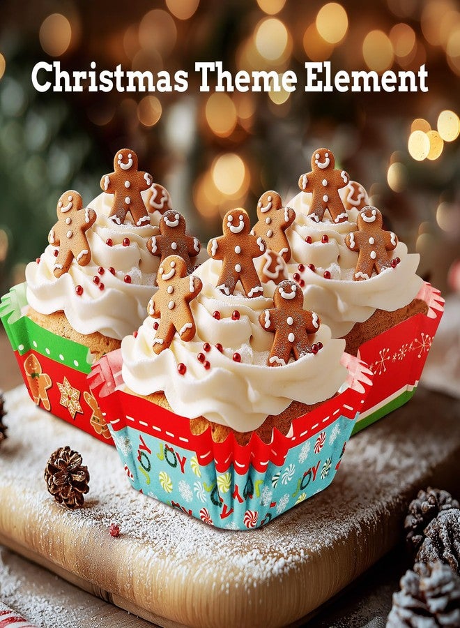 SANNIX 450pcs Christmas Square Cupcake Liners, Santa Claus Snowman Christmas Tree Baking Cups Cupcake Wrappers Paper Wraps Muffin Liners for Xmas Birthday Party Candy Cake Decorations Supplies - Image 5