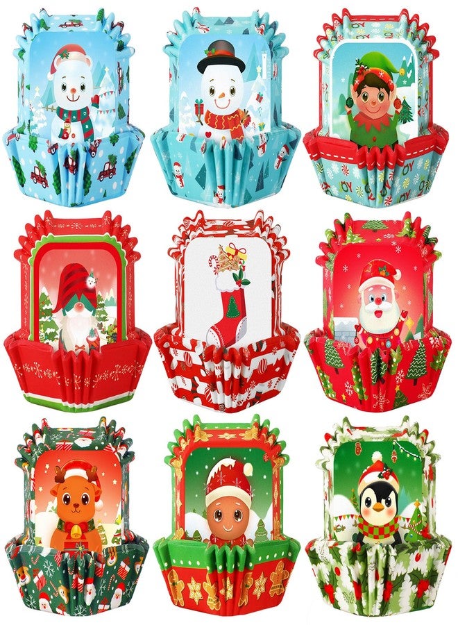 SANNIX 450pcs Christmas Square Cupcake Liners, Santa Claus Snowman Christmas Tree Baking Cups Cupcake Wrappers Paper Wraps Muffin Liners for Xmas Birthday Party Candy Cake Decorations Supplies - Image 1