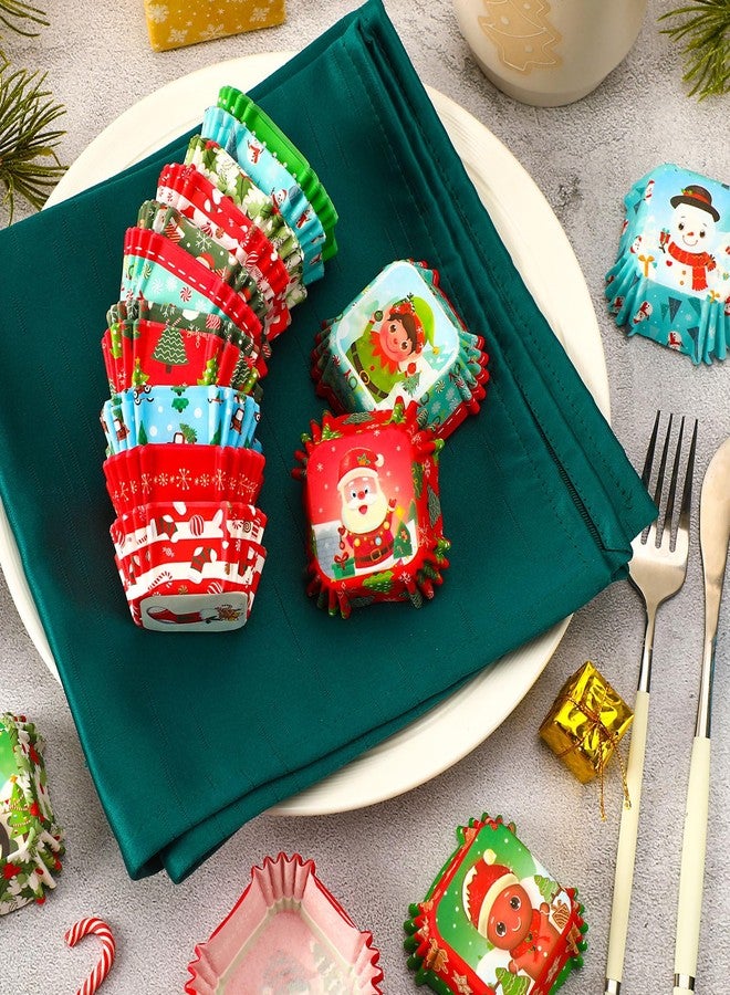 SANNIX 450pcs Christmas Square Cupcake Liners, Santa Claus Snowman Christmas Tree Baking Cups Cupcake Wrappers Paper Wraps Muffin Liners for Xmas Birthday Party Candy Cake Decorations Supplies - Image 3