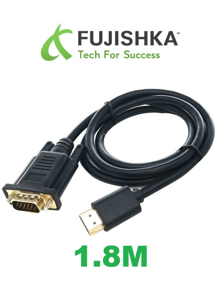 فوجيشكا كابل محول HDMI إلى VGA بطرفين ذكور – بطول 1.8 متر – متوافق مع اللابتوب والكمبيوتر والبروجكتور والشاشات (تشغيل مباشر) - Image 1