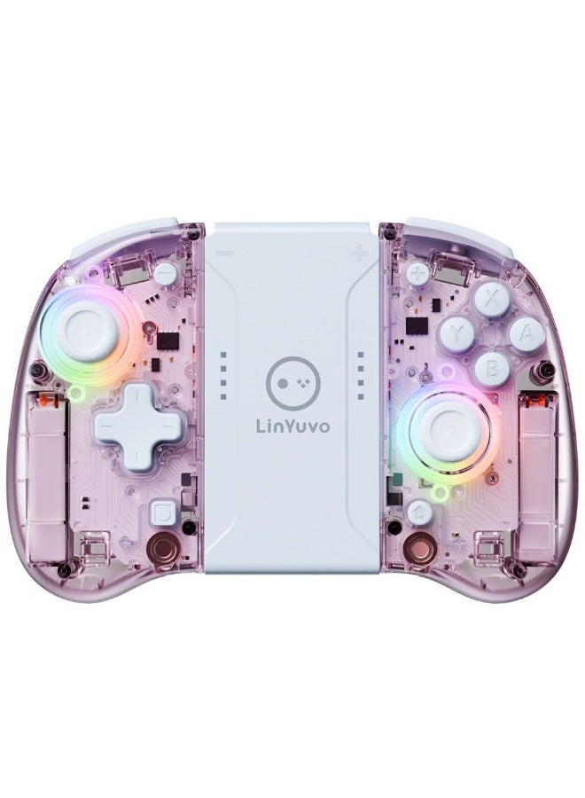 LinYuvo Classic Transparent Gamepad LinYuvo KS37B Wireless Joycon Controller for Switch, Switch Lite, Switch OLED with Colorful RGB Light, Metal Joystick, Six-Axis Gyroscope, Turbo Function, Adjustment Dual Vibration, Programmable Buttons, Programmable Mapping Function, Screenshot Function - Image 1