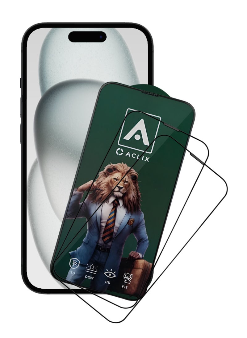 ACLIX 2 Pieces Antistatic ESD Dustproof Premium Quality High Definition Tempered Glass Screen Protector Designed For  iPhone 15 - Image 1