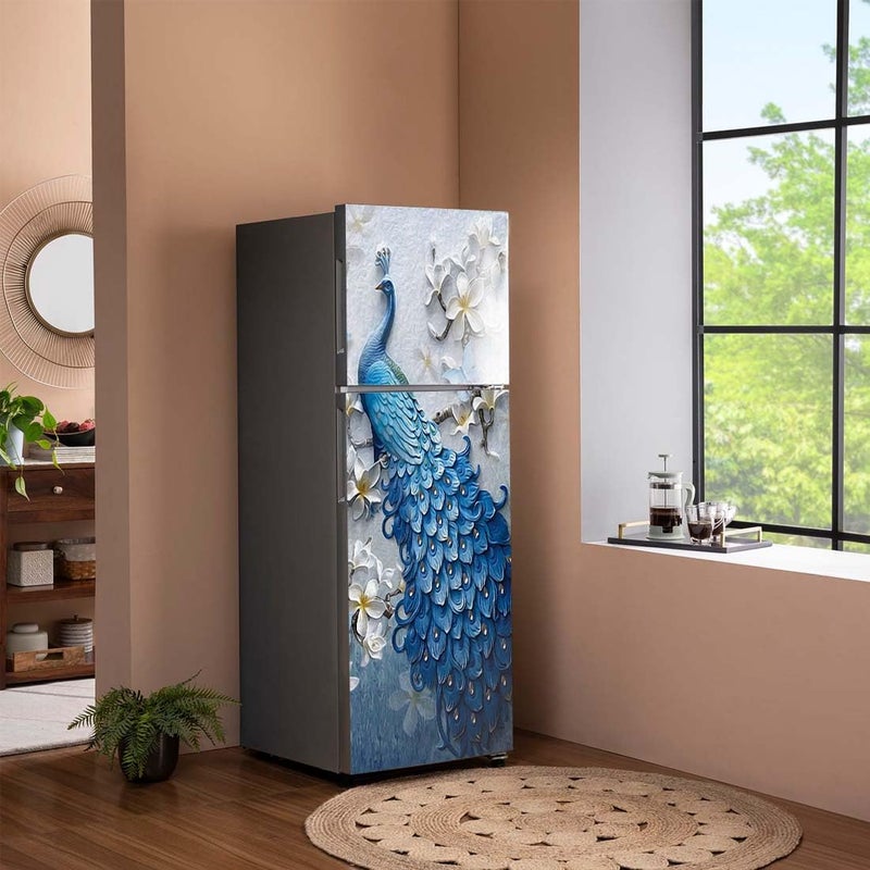 DSticker Fridge Sticker for Home Decoration 3D Fridge Stickers Double Door Full & Single Door Size (60x160) Cm Self Adhesive Refrigerator Stickers | Wallpaper for Fridge Doors (3D Peacock) - Image 4