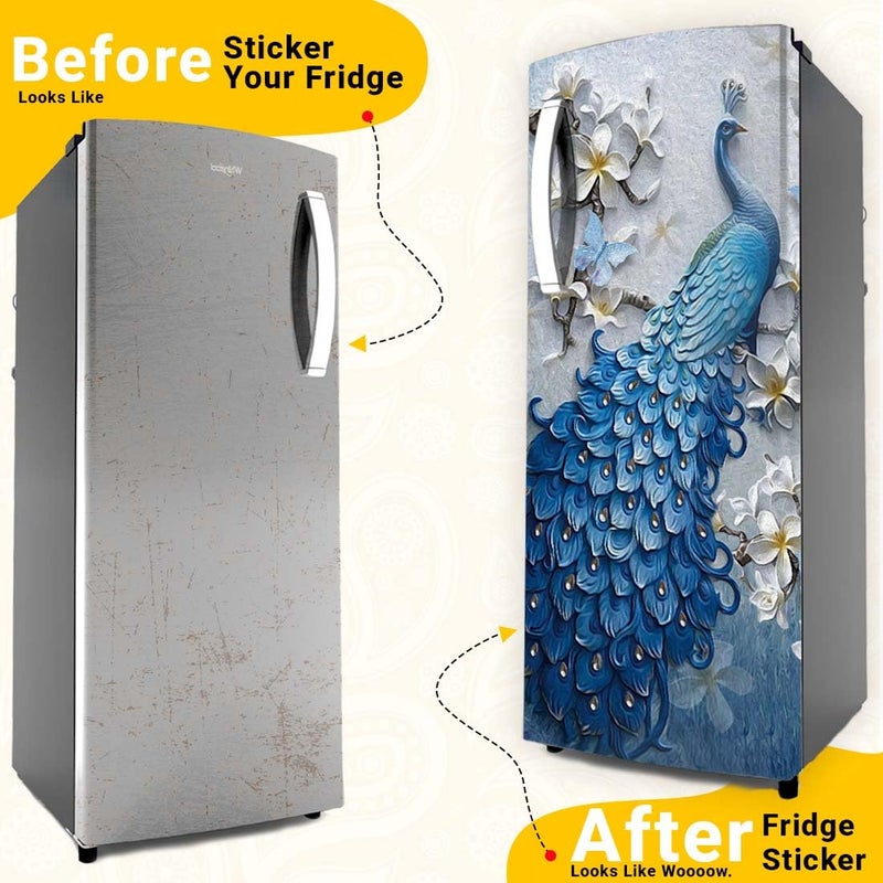 DSticker Fridge Sticker for Home Decoration 3D Fridge Stickers Double Door Full & Single Door Size (60x160) Cm Self Adhesive Refrigerator Stickers | Wallpaper for Fridge Doors (3D Peacock) - Image 3