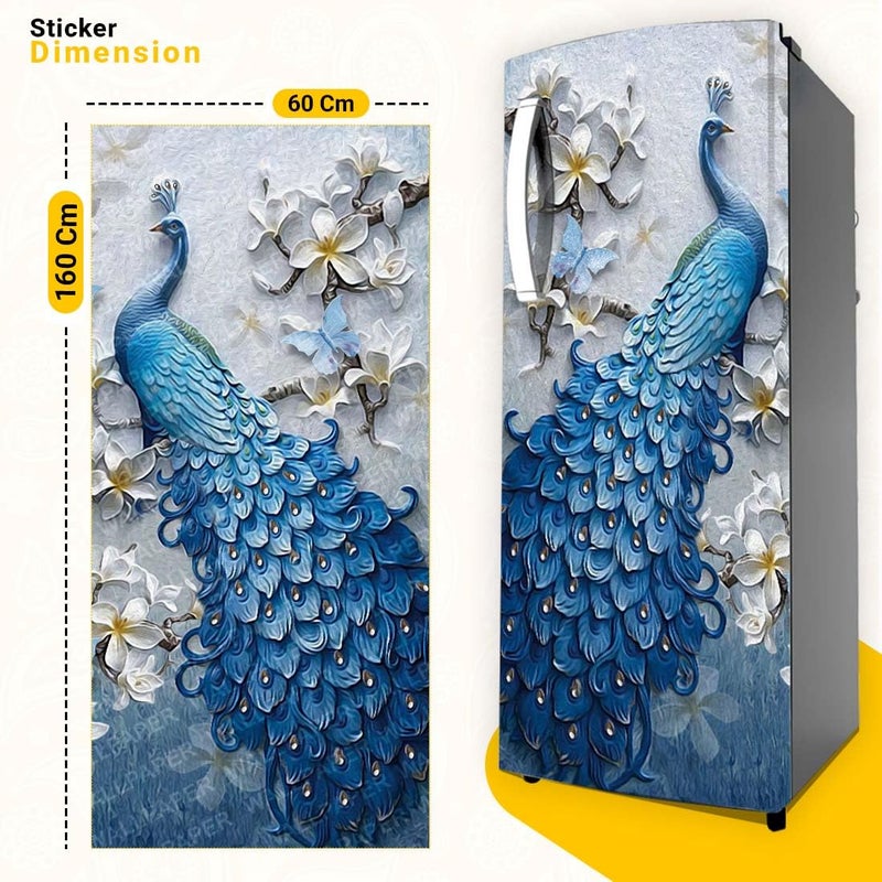 DSticker Fridge Sticker for Home Decoration 3D Fridge Stickers Double Door Full & Single Door Size (60x160) Cm Self Adhesive Refrigerator Stickers | Wallpaper for Fridge Doors (3D Peacock) - Image 2