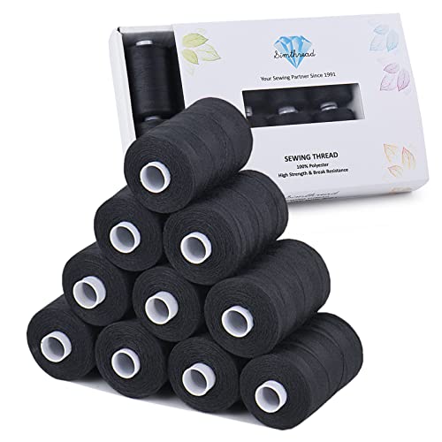 Simthread All Purpose Sewing Thread 10 Spool 1000 Yards Each Bobbin Polyester Thread for Sewing Handy Polyester Sewing Threads for Sewing Machine  Black Series