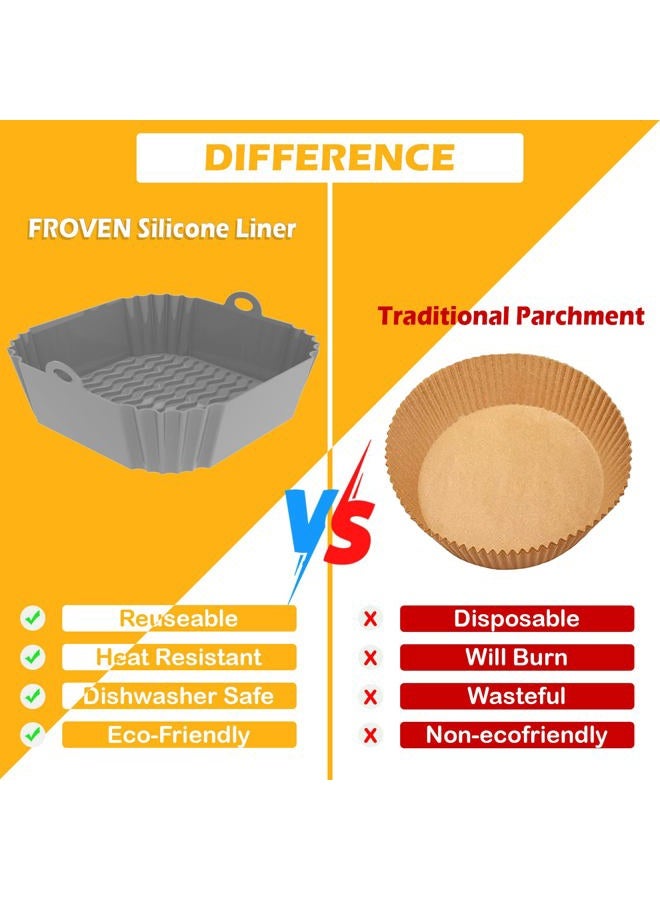 FROVEN Silicone Air Fryer Liners Reusable 8.5 inch Air Fryer Basket Liner Square 2Pcs Airfryer Liners Suitable for Instant Vortex, Ninja, COSORI Air Fryer Liners Silicone Inserts Fryers accessories - Image 5