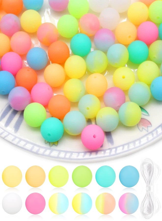 Cinvo 60pcs Silicone Round Luminous Beads, 15mm, 12 Glowing Colors, 5m Lanyard, DIY Jewelry Making Supplies - Image 1