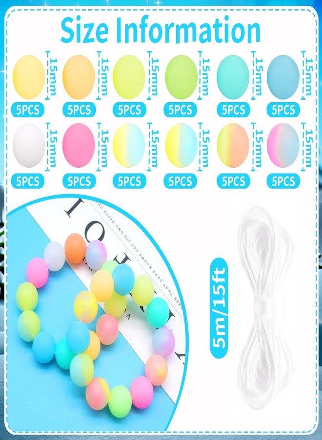 Cinvo 60pcs Silicone Round Luminous Beads, 15mm, 12 Glowing Colors, 5m Lanyard, DIY Jewelry Making Supplies - Image 2