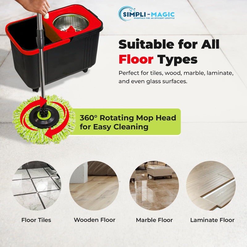 Simpli-Magic 360Â° Spin Mop and Bucket with Wringer â€“ 3 High-Absorbent Microfiber Washable Heads, Soap Dispenser â€“ Spinning Mop and Bucket Set for All Types Floor Cleaning - Image 2