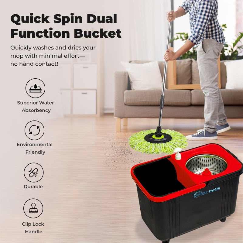 Simpli-Magic 360Â° Spin Mop and Bucket with Wringer â€“ 3 High-Absorbent Microfiber Washable Heads, Soap Dispenser â€“ Spinning Mop and Bucket Set for All Types Floor Cleaning - Image 5