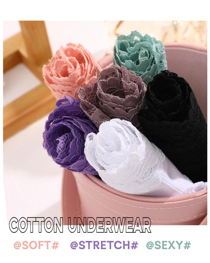 FINETOO Womens Cotton Underwear Sexy Lace Hipster Panties Soft Breathable Cotton Brazilian Bikini Ladies 6 Pack(6AM) - Image 5