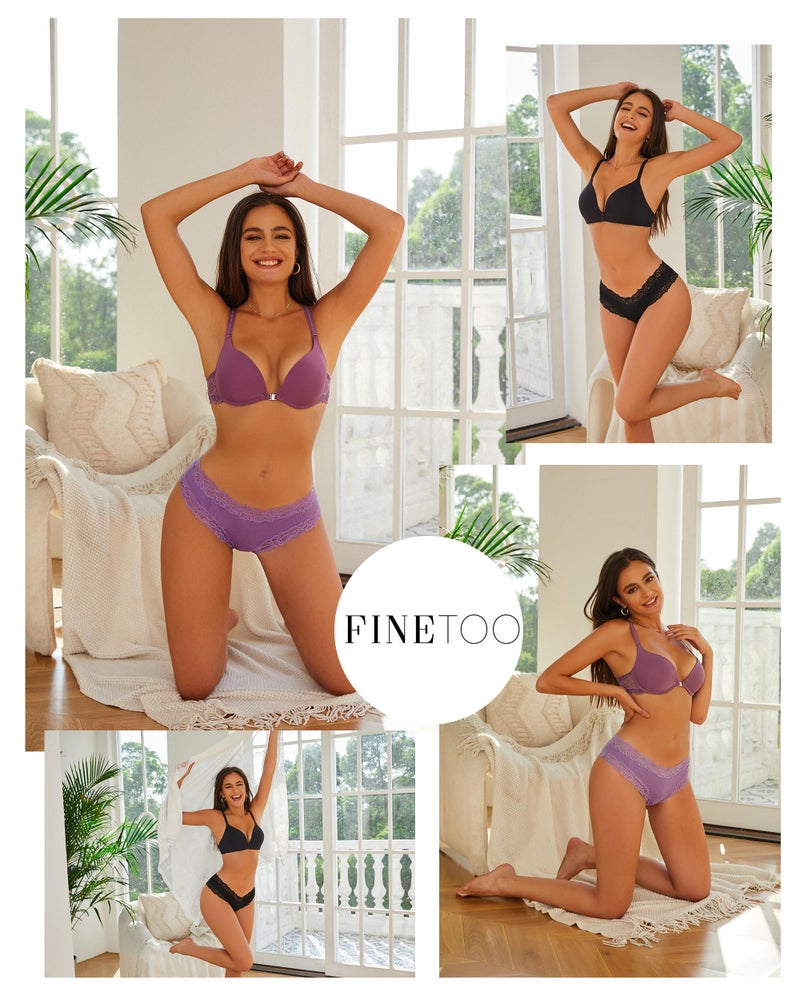 FINETOO Womens Cotton Underwear Sexy Lace Hipster Panties Soft Breathable Cotton Brazilian Bikini Ladies 6 Pack(6AM) - Image 2