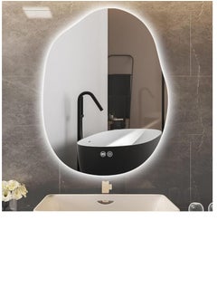 LED Bathroom Mirror with Lights 24"x32" – Stepless Dimmable Irregular LED Mirror with 3 Color Temperature Options (Warm, Cool, Neutral), Anti-Fog, Shatter-Proof, Memory Function – Frameless Wall-Mounted Makeup Mirror for Bathroom, Vanity, Dressing Area, Modern LED Backlit Design (60x80 cm)