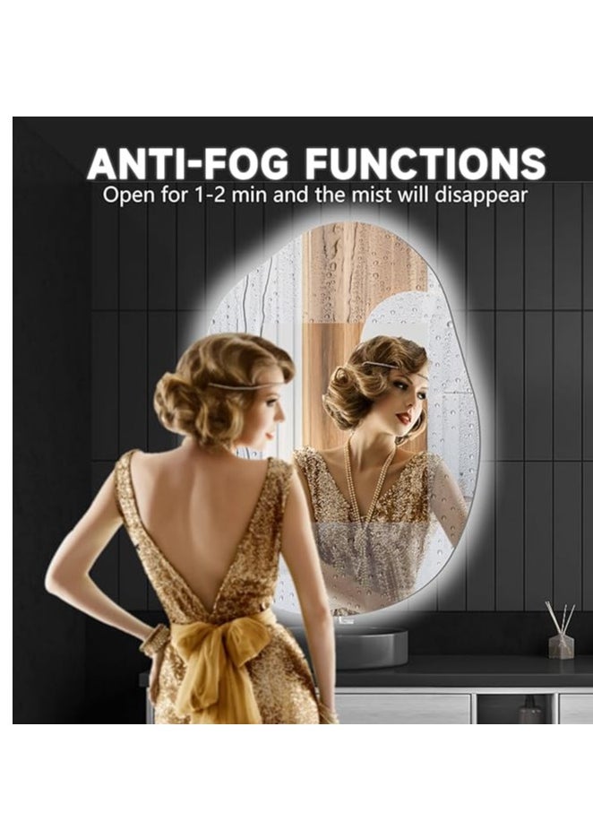 Vparty - LED Bathroom Mirror with Lights 24"x32" – Stepless Dimmable Irregular LED Mirror with 3 Color Temperature Options (Warm, Cool, Neutral), Anti-Fog, Shatter-Proof, Memory Function – Frameless Wall-Mounted Makeup Mirror for Bathroom, Vanity, Dressing Area, Modern LED Backlit Design (60x80 cm) - Image 1