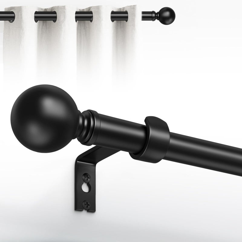 hei! dear HeiDear Curtain Rods for Windows 30 to 45 Inches, 5/8" Matte Black Metal Curtain Rod, Adjustable Single Window Rods for Bedroom, Living Room, Kitchen, Office - Image 1