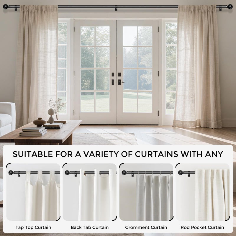 hei! dear HeiDear Curtain Rods for Windows 30 to 45 Inches, 5/8" Matte Black Metal Curtain Rod, Adjustable Single Window Rods for Bedroom, Living Room, Kitchen, Office - Image 4