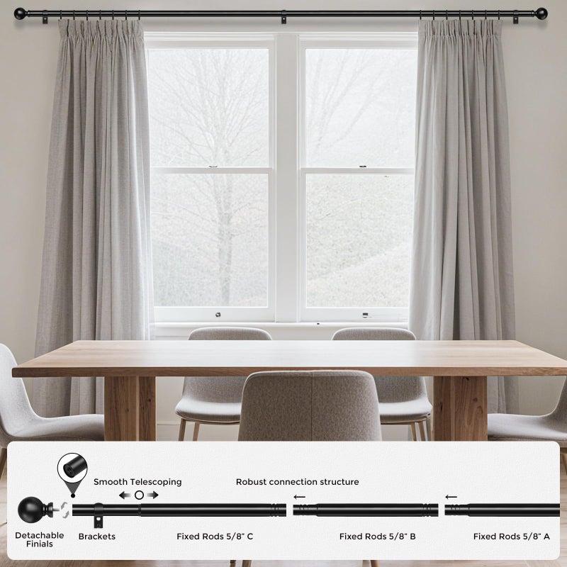 hei! dear HeiDear Curtain Rods for Windows 30 to 45 Inches, 5/8" Matte Black Metal Curtain Rod, Adjustable Single Window Rods for Bedroom, Living Room, Kitchen, Office - Image 5