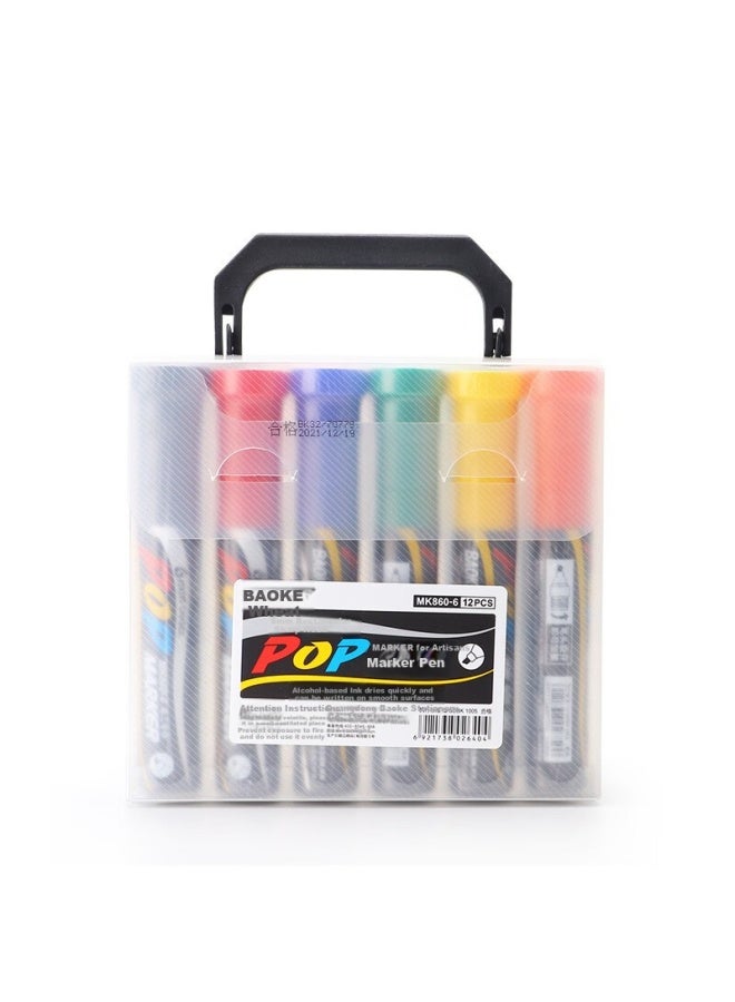 Baoke Mk860-6 12-Color Pop Marker Set, Poster Advertising Paint, Colored Marker Pens, 6Mm - Image 1