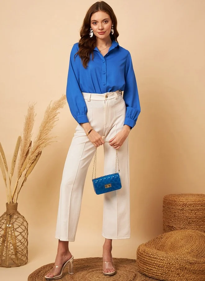 MINT STREET Blue Shirt Style Top For Women