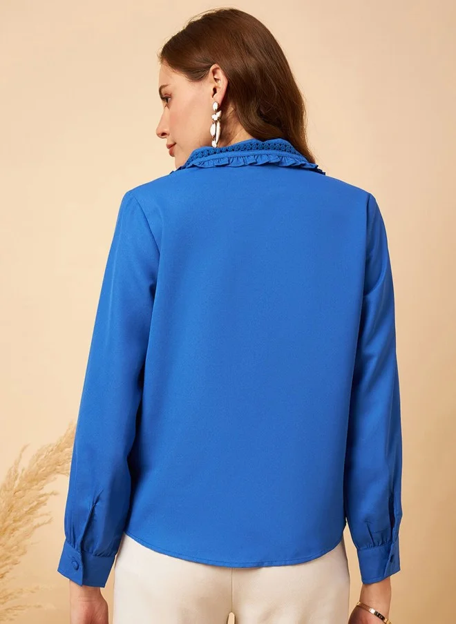 MINT STREET Blue Shirt Style Top For Women